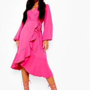 Ruffle Wrap Midi Dress